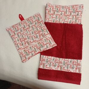Chick-fil-A Red Hanging button on  Kitchen Towel and Potholder Set